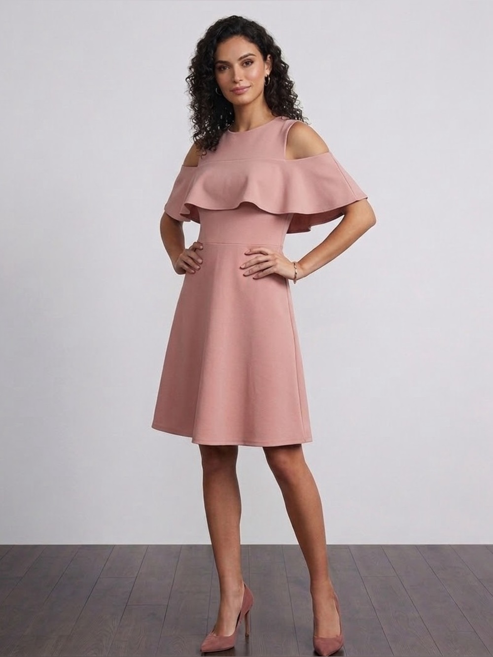 Cold Shoulder Pink/Peach A-Line Dress